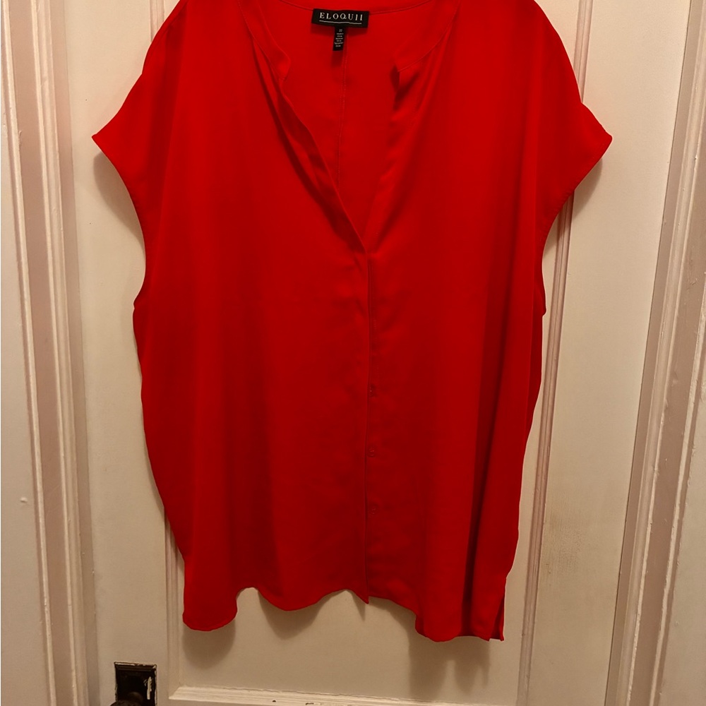 Eloquii Bright Red V-Neck Cap Sleeve Blouse